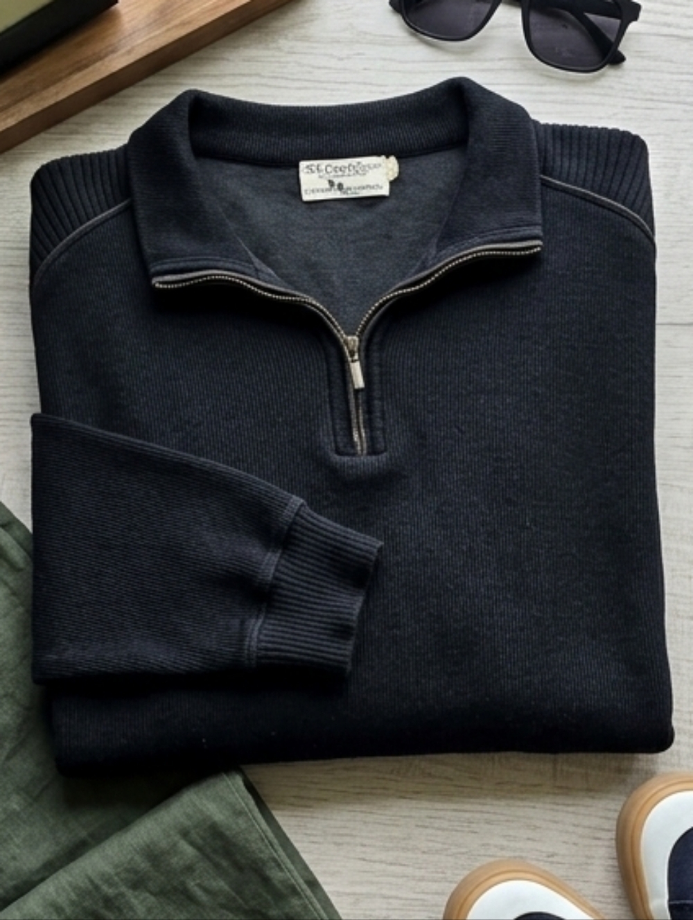 St. Croix Knits Men's Luxury 1/4 Zip Pullover - Black (Medium)